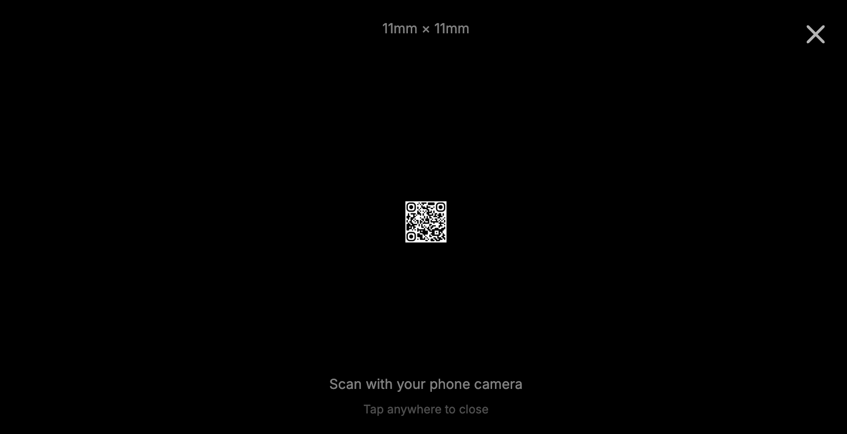 CoLabel QR code print size preview showing dimensions in millimeters