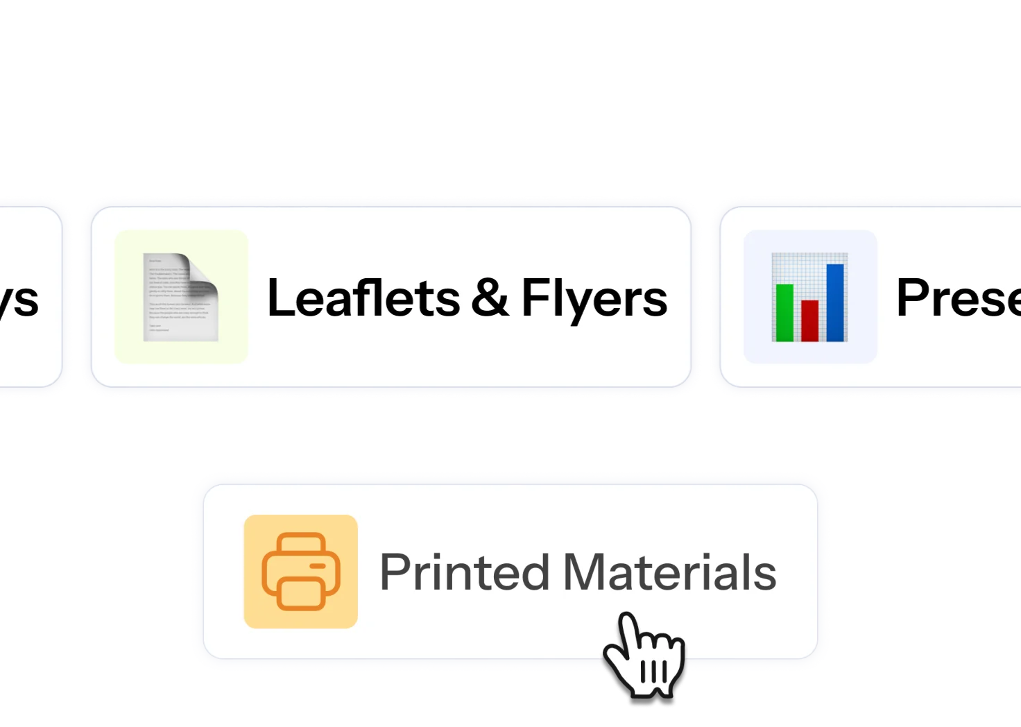 The Printed Materials folder in CoLabel opening onto POS displays, leaflets and flyers, packaging, signage and trade fair files